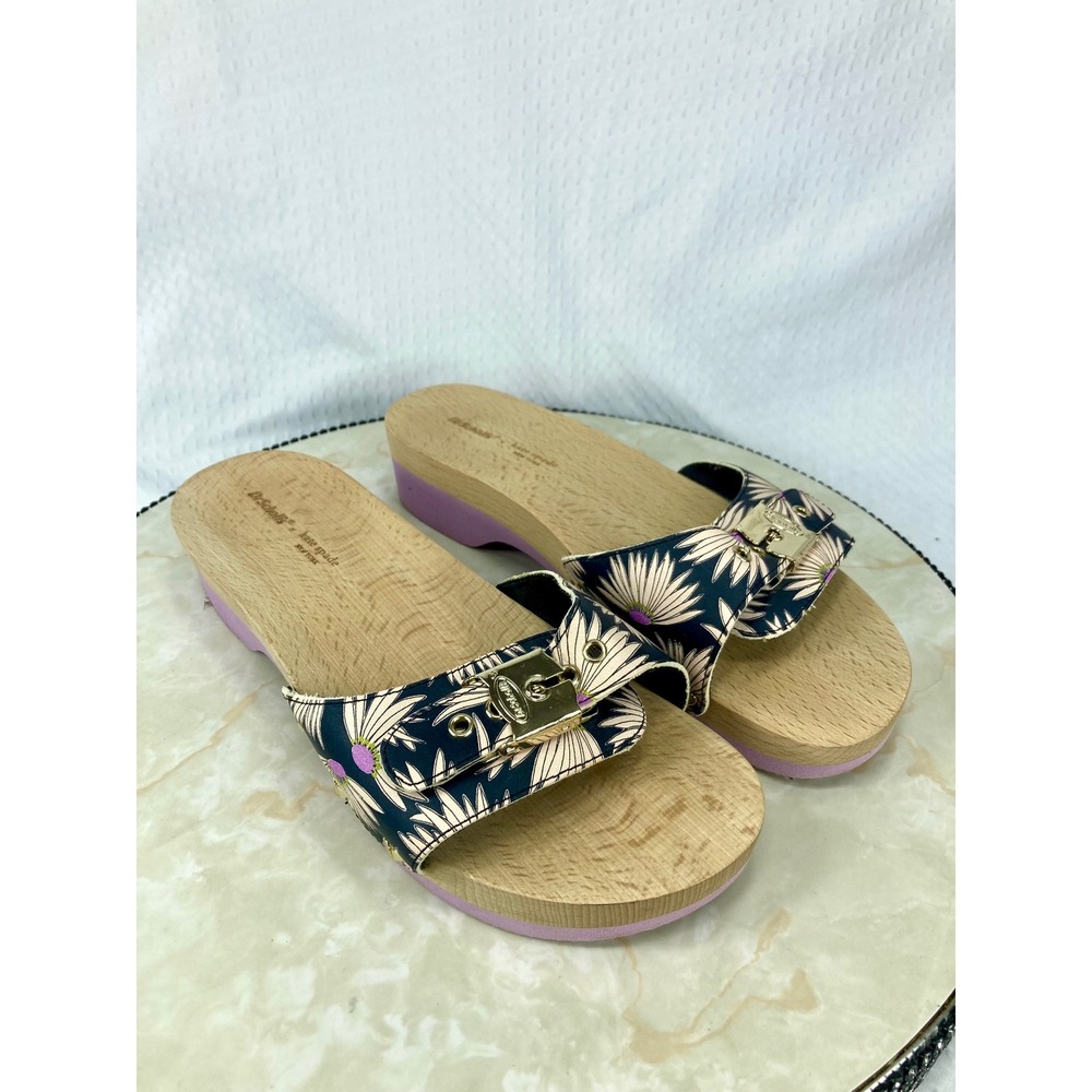 Dr. Scholls x Kate Spade Floral Wood Slide Sandals Womens 8 Navy Summer Vacation